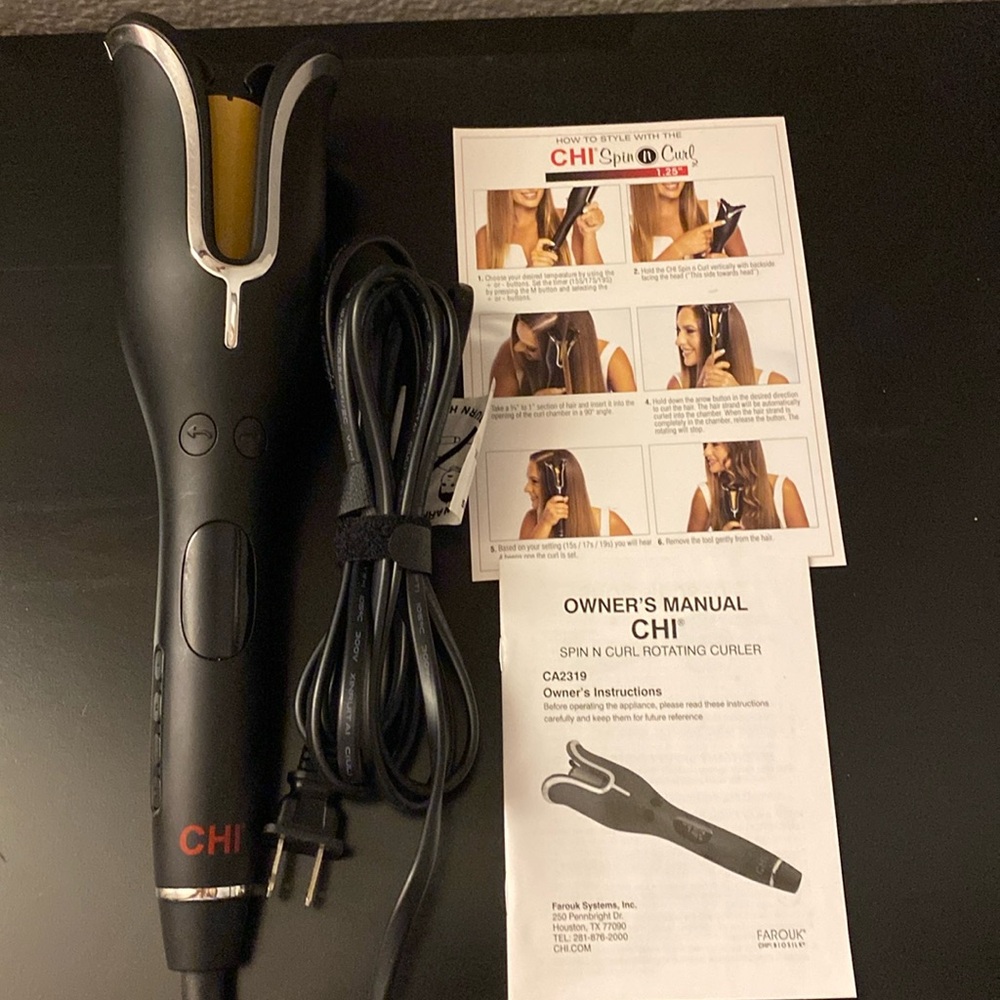 CHI Black Spin N Curl Rotating Curling Iron - Black